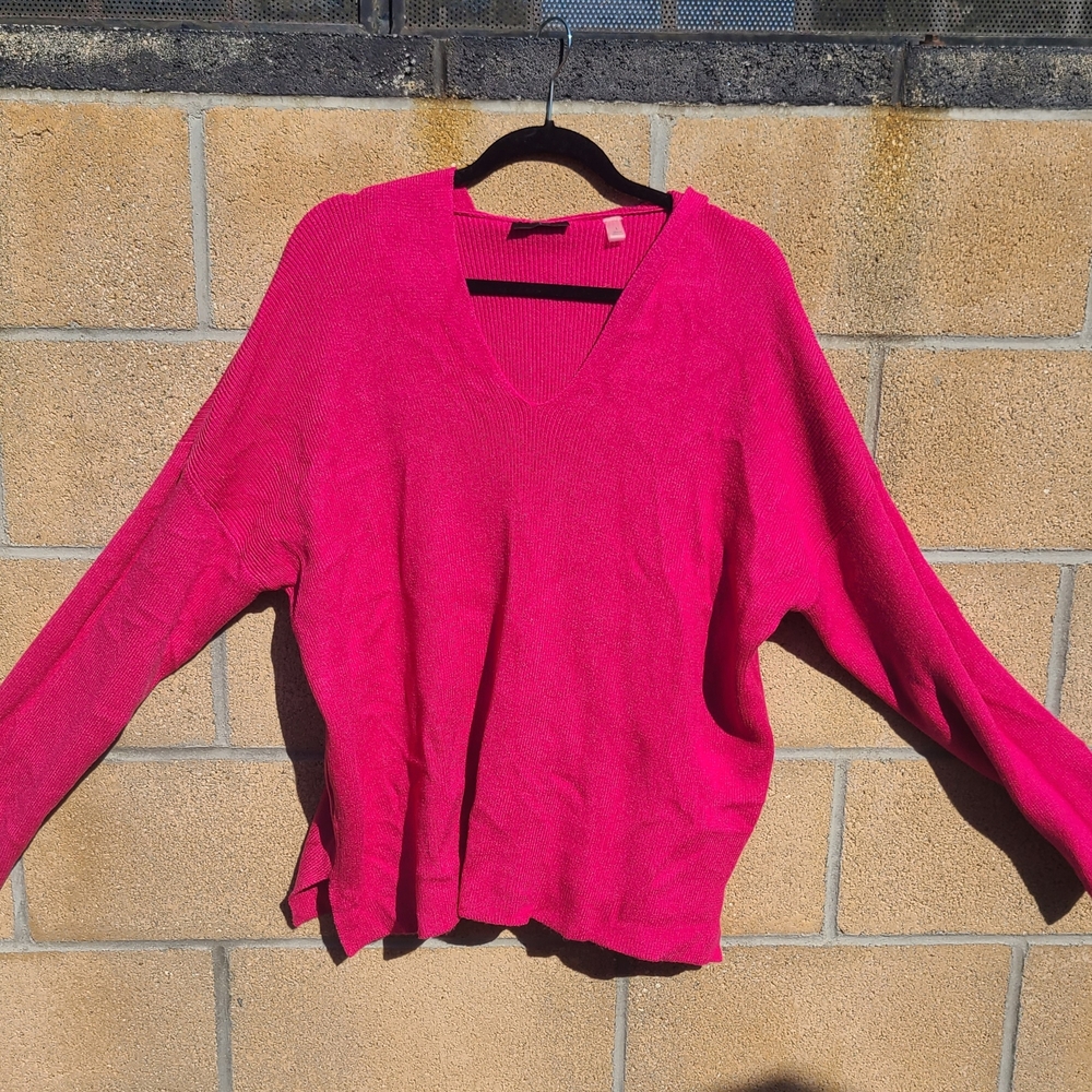 Vibrant Pink V-Neck Sweater